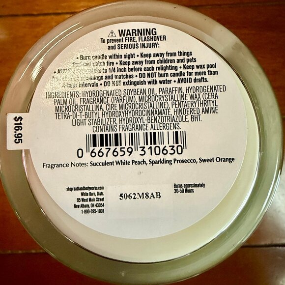 NEW PEACH BELLINI Single Wick Candle 8oz Bath & Body Works - Picture 3 of 3